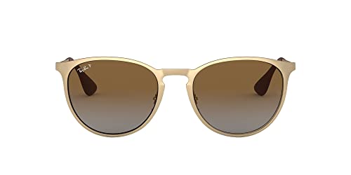 Ray-Ban RB3539 Erika Metal Round Sunglasses, Matte Gold/Polarized Grey Gradient Brown, 54 mm