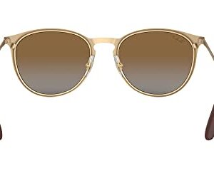 Ray-Ban RB3539 Erika Metal Round Sunglasses, Matte Gold/Polarized Grey Gradient Brown, 54 mm