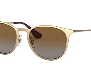 Ray-Ban RB3539 Erika Metal Round Sunglasses, Matte Gold/Polarized Grey Gradient Brown, 54 mm