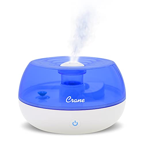 Crane Personal Ultrasonic Cool Mist Humidifier, for Home Bedroom Hotels Travel and Office, 0.2 Gallon, Filter Free, Blue and White