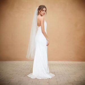 SAMKY 1T 1 Tier Plain Cut Edge Bridal Wedding Veil - Light Ivory Elbow Length 30" V555