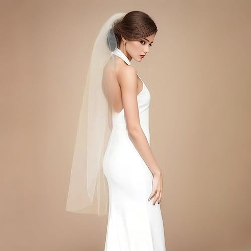 SAMKY 1T 1 Tier Plain Cut Edge Bridal Wedding Veil - Light Ivory Elbow Length 30" V555