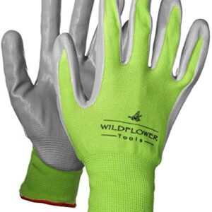 WILDFLOWER Tools Gardening Gloves for Women and Men - Nitrile Coating for Protection (Small, Purple Pair/Green Pair with White Cuff Hem)