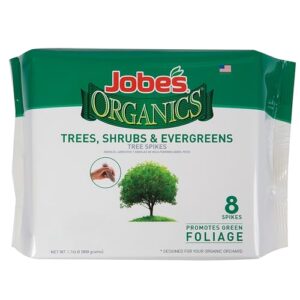 jobe’s organics slow release evergreen fertilizer spikes, easy plant care for cypress, arborvitae, pine, cedar, boxwood, and many more acid loving trees and shrubs, 8 count