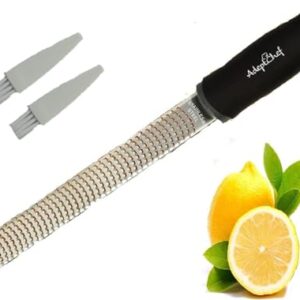 Citrus Lemon Zester & Cheese Grater by AdeptChef - Parmesan Cheese, Lemon, Ginger, Garlic, Nutmeg, Vegetables, Fruits - Very sharp Stainless Steel Blade Protective Cover, Dishwasher Safe