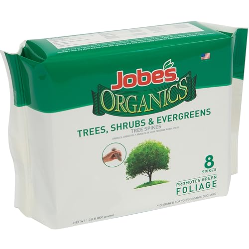 Jobe’s Organics Slow Release Evergreen Fertilizer Spikes, Easy Plant Care for Cypress, Arborvitae, Pine, Cedar, Boxwood, and Many More Acid Loving Trees and Shrubs, 8 Count