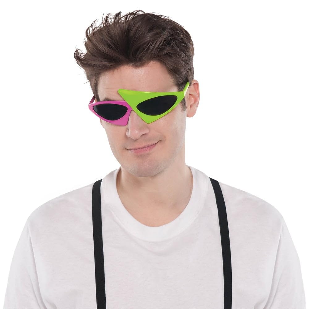 Quirky Green & Purple Plastic Asymmetric Glasses - 1 Pc. - Stand Out & Fashionable Eyewear - Ideal for Unique Costumes & Parties