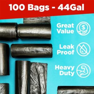 ToughBag 44 Gallon Commercial Trash Bags, 38x46” (100 COUNT) – 39, 40, 42 Gallon Contractor Bags, Black Garbage Bags, Trash Can Liners for Custodians, Landscapers, and Contractors - Made in USA