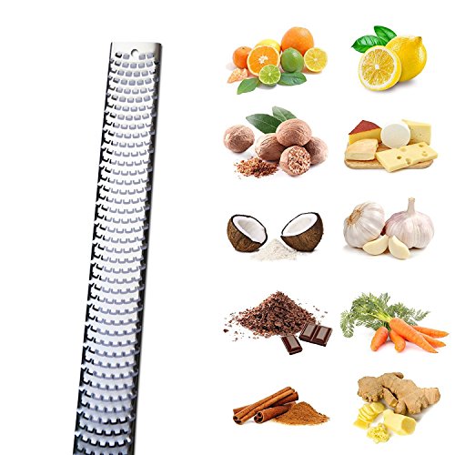 Citrus Lemon Zester & Cheese Grater by AdeptChef - Parmesan Cheese, Lemon, Ginger, Garlic, Nutmeg, Vegetables, Fruits - Very sharp Stainless Steel Blade Protective Cover, Dishwasher Safe