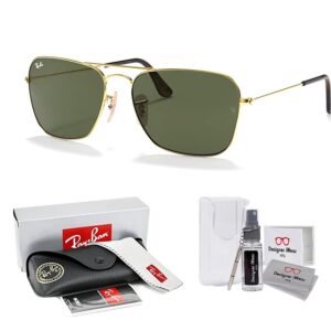 Ray Ban RB3136 CARAVAN Sunglasses For Men For Women, Gold/Dark Green, 55 mm