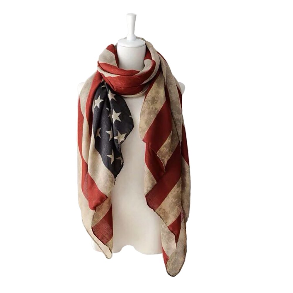 LRRH Vintage American Flag Scarf,Unisex Fashion Premium Patriotic,Red,Khaki and Blue American Flag Infinity Shawl Scarf (Khaki)