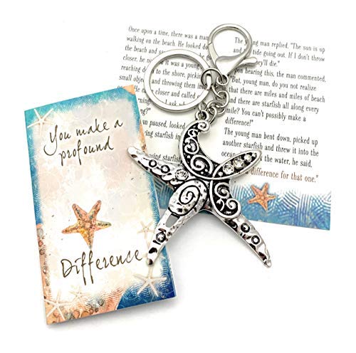 Smiling Wisdom - Starfish Story Appreciation Small Keepsake Card and Keychain Gift Set - You Make a Profound Difference - Ornate Swirl Keychain