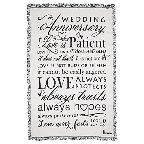 Dicksons Wedding Anniversary 1 Corinthians 13 White 48 x 68 All Cotton Tapestry Throw Blanket