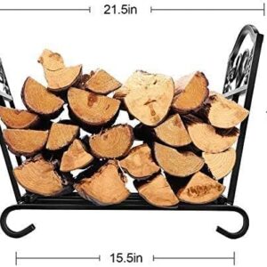 AMAGABELI GARDEN & HOME Firewood Rack Indoor Outdoor Heavy Duty Foldable Firewood Holder Wrought Iron Fireplace Log Holders with Leaves Design and Raised Arched Feet Wood Rack for Firewood Black