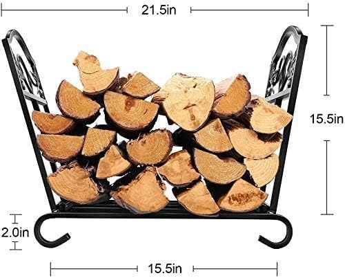 AMAGABELI GARDEN & HOME Firewood Rack Indoor Outdoor Heavy Duty Foldable Firewood Holder Wrought Iron Fireplace Log Holders with Leaves Design and Raised Arched Feet Wood Rack for Firewood Black