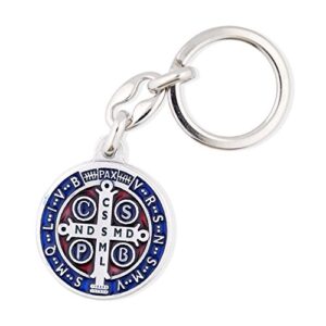 saint benedict medal key chain with colored enamel