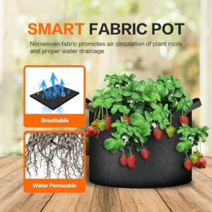 iPower 5 Gallon 5 Pack Grow Bags Nonwoven Fabric Pots Aeration Container with Strap Handles for Garden and Planting, 5-Pack Black, 5 Gallon