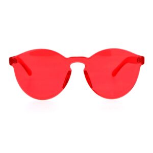 Rimless Flat Lens Sunglasses One Thick Translucent Round Lens Frame Red