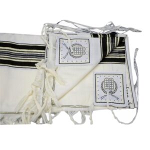 Black & Gold 100% Wool Kosher Tallit Prayer Shawl Made by Mishcan Hathelet (size 70 - (60 inches x 72 inches))