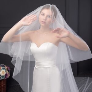 EllieHouse Women's 2 Tier Simple Ivory Wedding Bridal Veil With Metal Comb L11IV