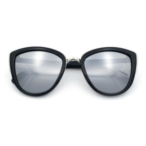 sa106 womens color mirror mirrored lens oversize cat eye sunglasses matte black silver mirror