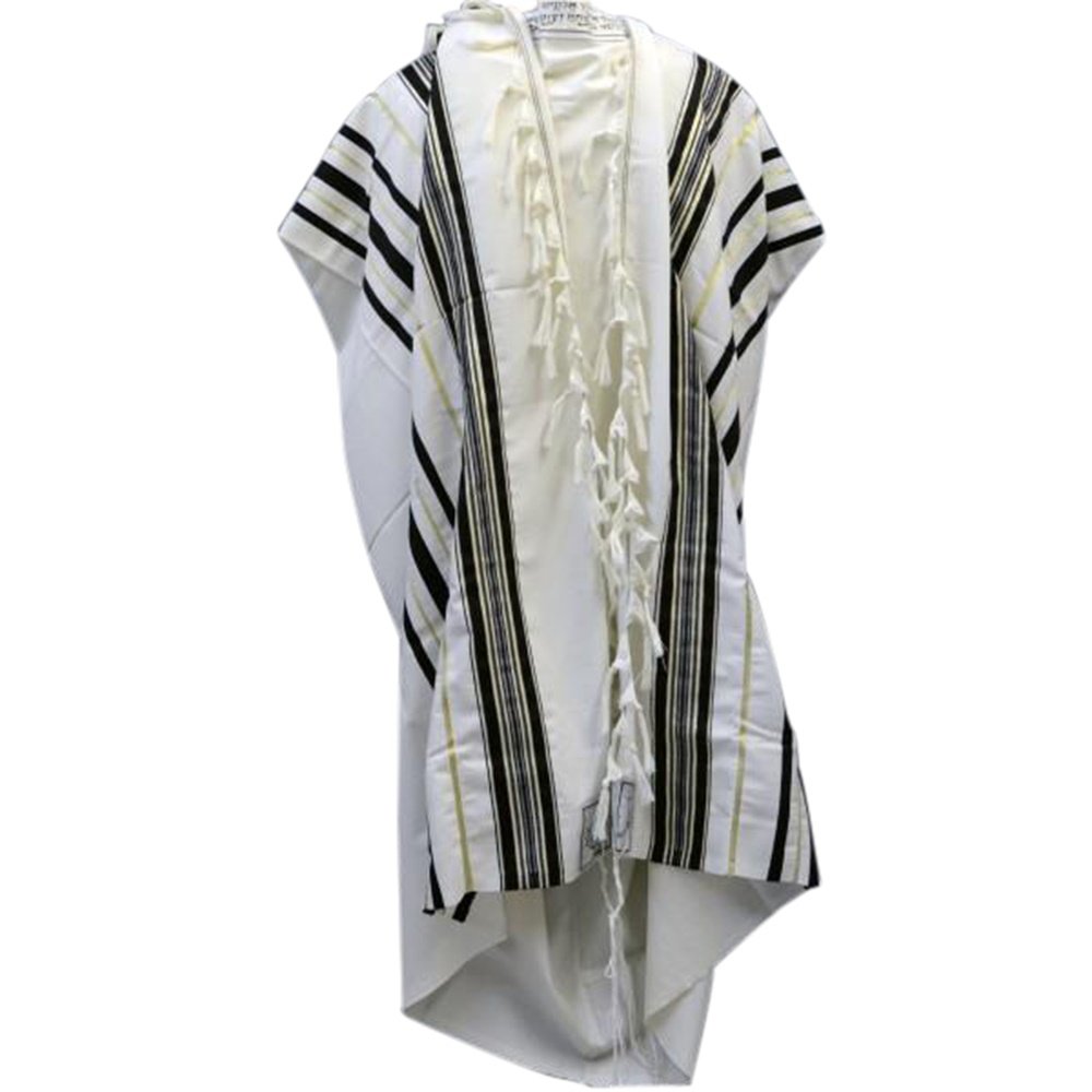 Black & Gold 100% Wool Kosher Tallit Prayer Shawl Made by Mishcan Hathelet (size 70 - (60 inches x 72 inches))