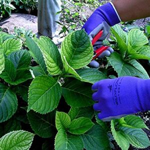 WILDFLOWER Tools Gardening Gloves for Women and Men - Nitrile Coating for Protection (Small, Purple Pair/Green Pair with White Cuff Hem)