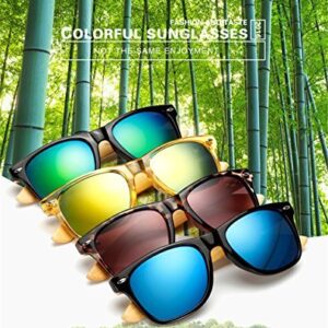 Long Keeper Bamboo Wood Arms Sunglasses for Women Men (Black, Blue)