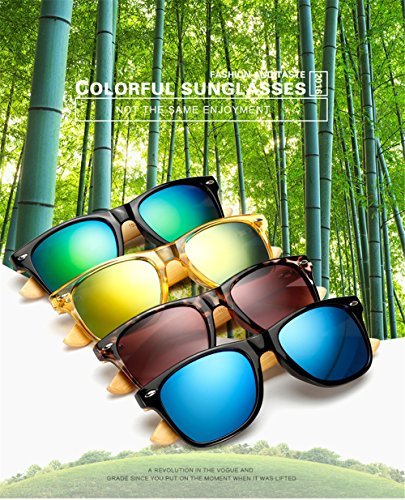 Long Keeper Bamboo Wood Arms Sunglasses for Women Men (Black, Blue)