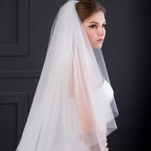 EllieHouse Women's 2 Tier Simple Ivory Wedding Bridal Veil With Metal Comb L11IV