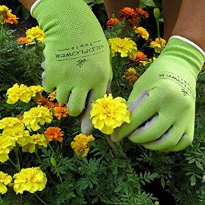 WILDFLOWER Tools Gardening Gloves for Women and Men - Nitrile Coating for Protection (Small, Purple Pair/Green Pair with White Cuff Hem)