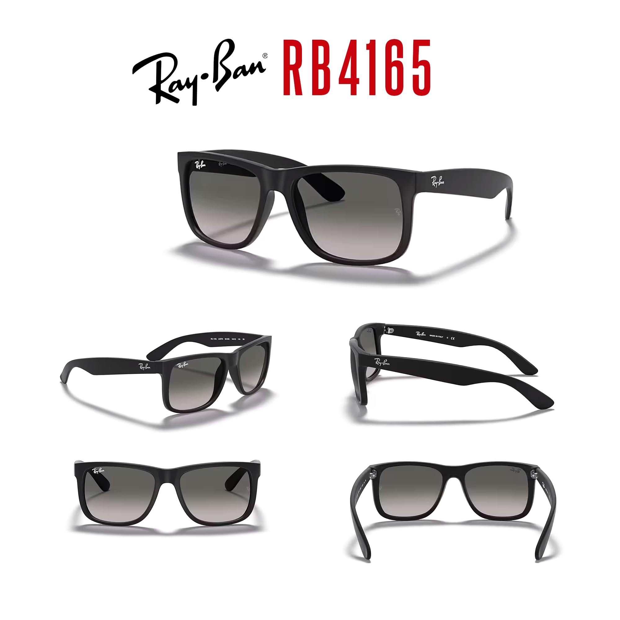 Ray-Ban RB4165 JUSTIN 601/8G 55M Rubber Black/Grey Gradient Sunglasses For Men For Women + BUNDLE with Designer iWear Care Kit…