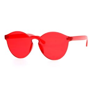 Rimless Flat Lens Sunglasses One Thick Translucent Round Lens Frame Red