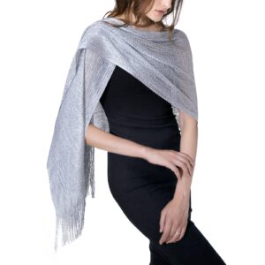 MissShorthair Women's Sparkle Shawls and Wraps for Party Dresses 01Metallic Silver Gray