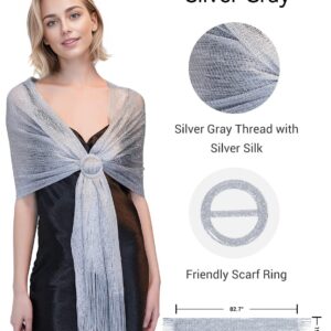 MissShorthair Women's Sparkle Shawls and Wraps for Party Dresses 01Metallic Silver Gray