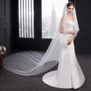 EllieHouse Women's 2 Tier Simple Ivory Wedding Bridal Veil With Metal Comb L11IV