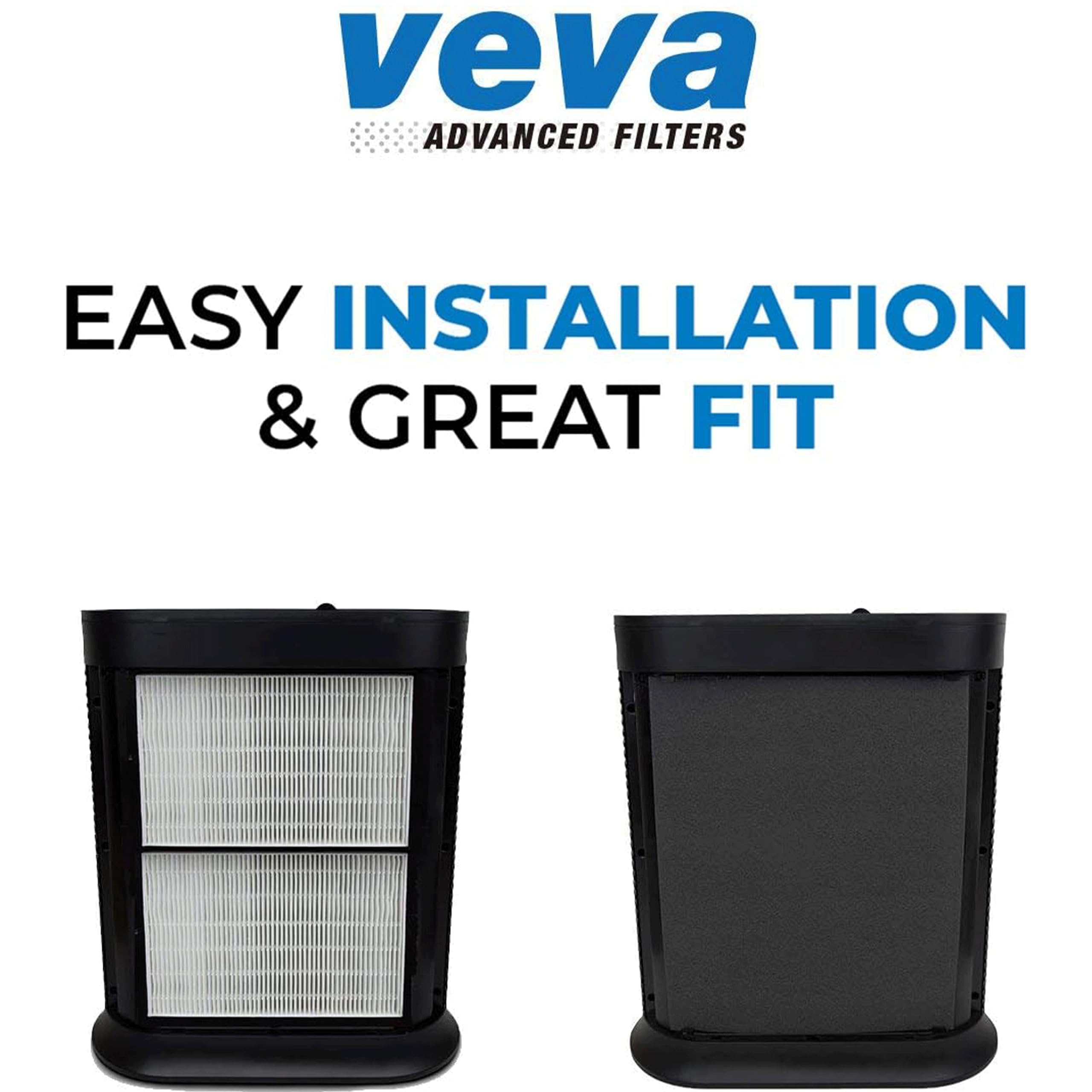 VEVA HEPA Filter Replacement 6 Pack - Includes 2 Premium, Precut HEPA Filters and 4 Carbon Air Purifier Filter Replacements - Compatible w/ HPA200, 202, 204, 250B and Filter R