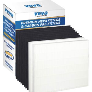 VEVA HEPA Filters Compatible with Coway Airmega AP-1512HH - 2 Pack HEPA Air Purifier Filters with 8 Charcoal Pre-Filters compatible with Coway Airmega 200M Air Purifier