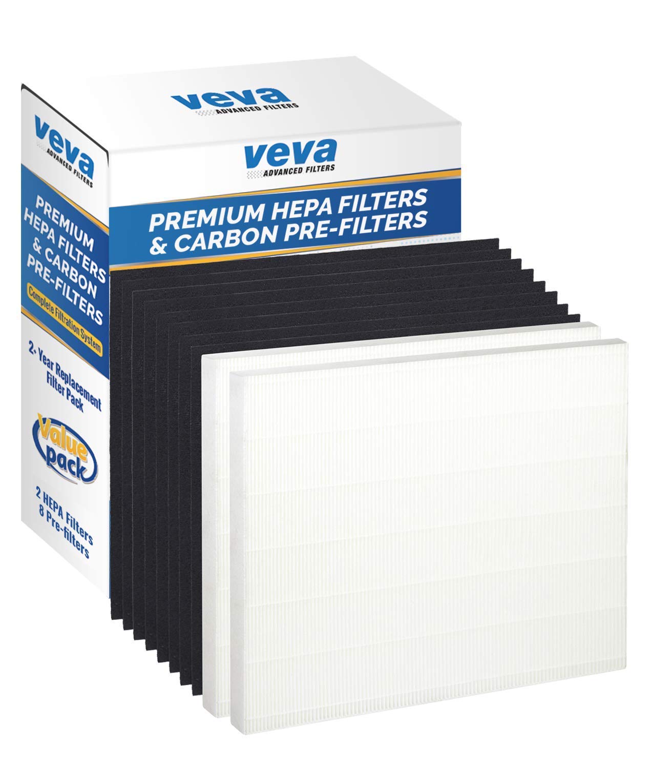 VEVA HEPA Filters Compatible with Coway Airmega AP-1512HH - 2 Pack HEPA Air Purifier Filters with 8 Charcoal Pre-Filters compatible with Coway Airmega 200M Air Purifier