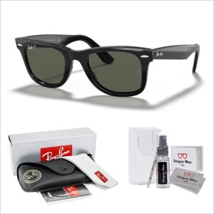 Ray-Ban RB2140 WAYFARER 901/58 54M Black/Crystal Lens Green Polarized Square Sunglasses For Men For Women (X-LARGE)+ BUNDLE with Designer iWear Eyewear Kit