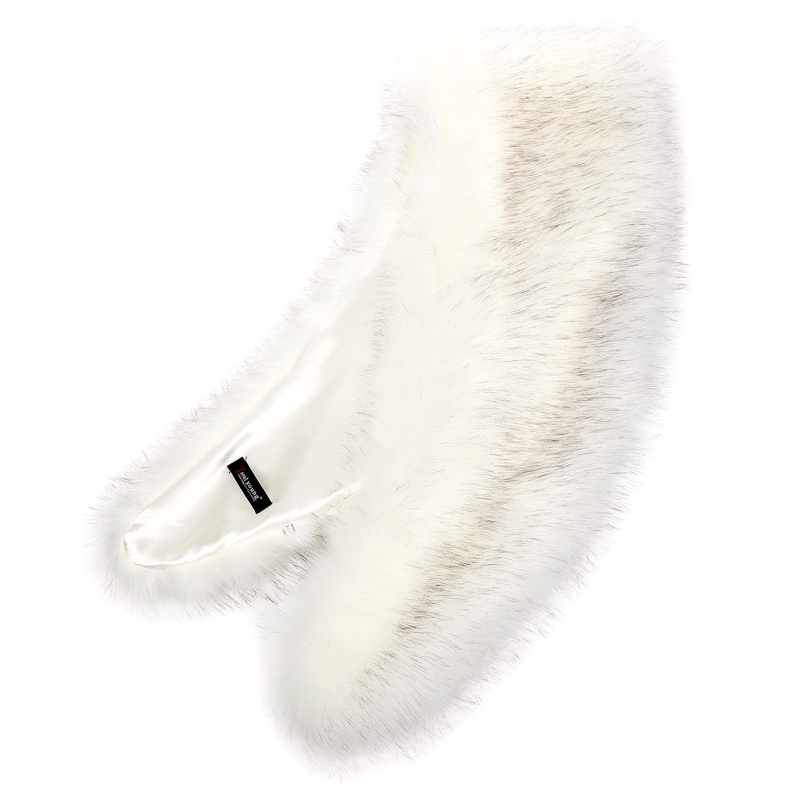 Soul Young Faux Fur Collar Women's Neck Warmer Scarf Wrap,White With Tips,One Size