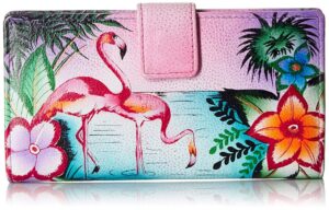 anna by anuschka women’s hand-painted genuine leather two fold wallet - tropical flamingos