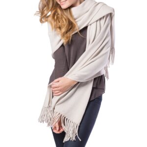 Fishers Finery Women's 100% Cashmere Knit Wrap Shawl (Stone)