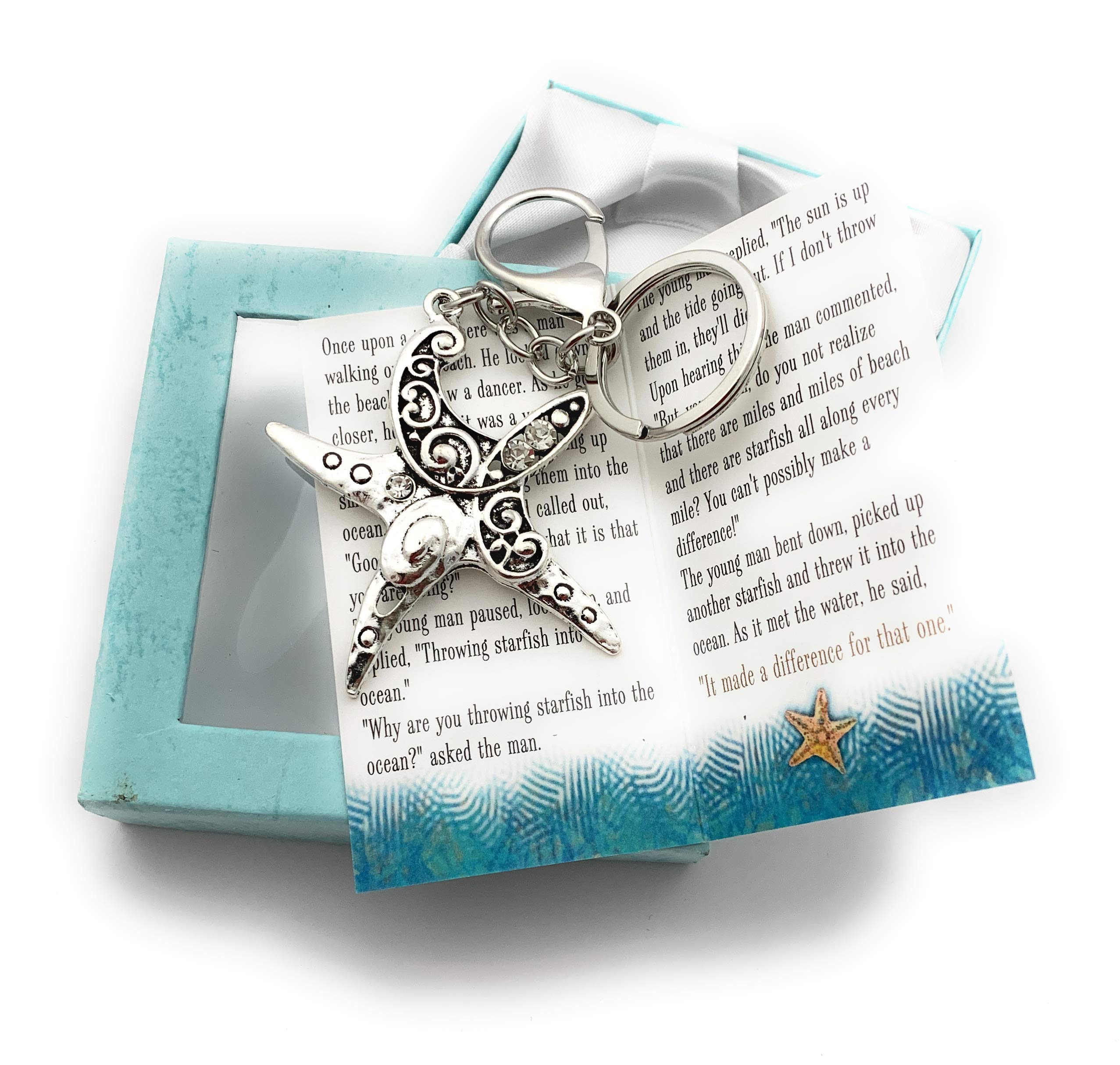 Smiling Wisdom - Starfish Story Appreciation Small Keepsake Card and Keychain Gift Set - You Make a Profound Difference - Ornate Swirl Keychain