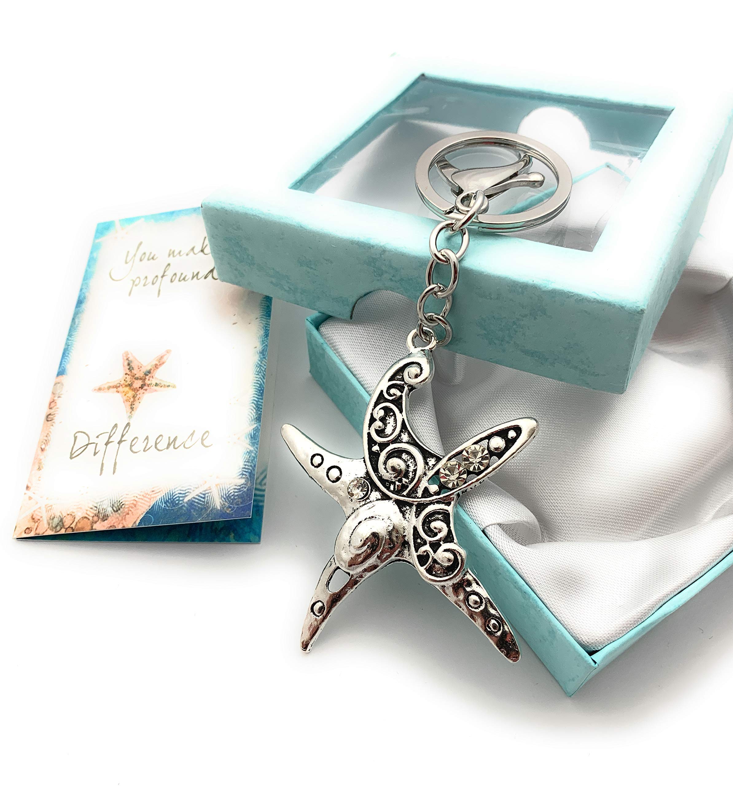 Smiling Wisdom - Starfish Story Appreciation Small Keepsake Card and Keychain Gift Set - You Make a Profound Difference - Ornate Swirl Keychain