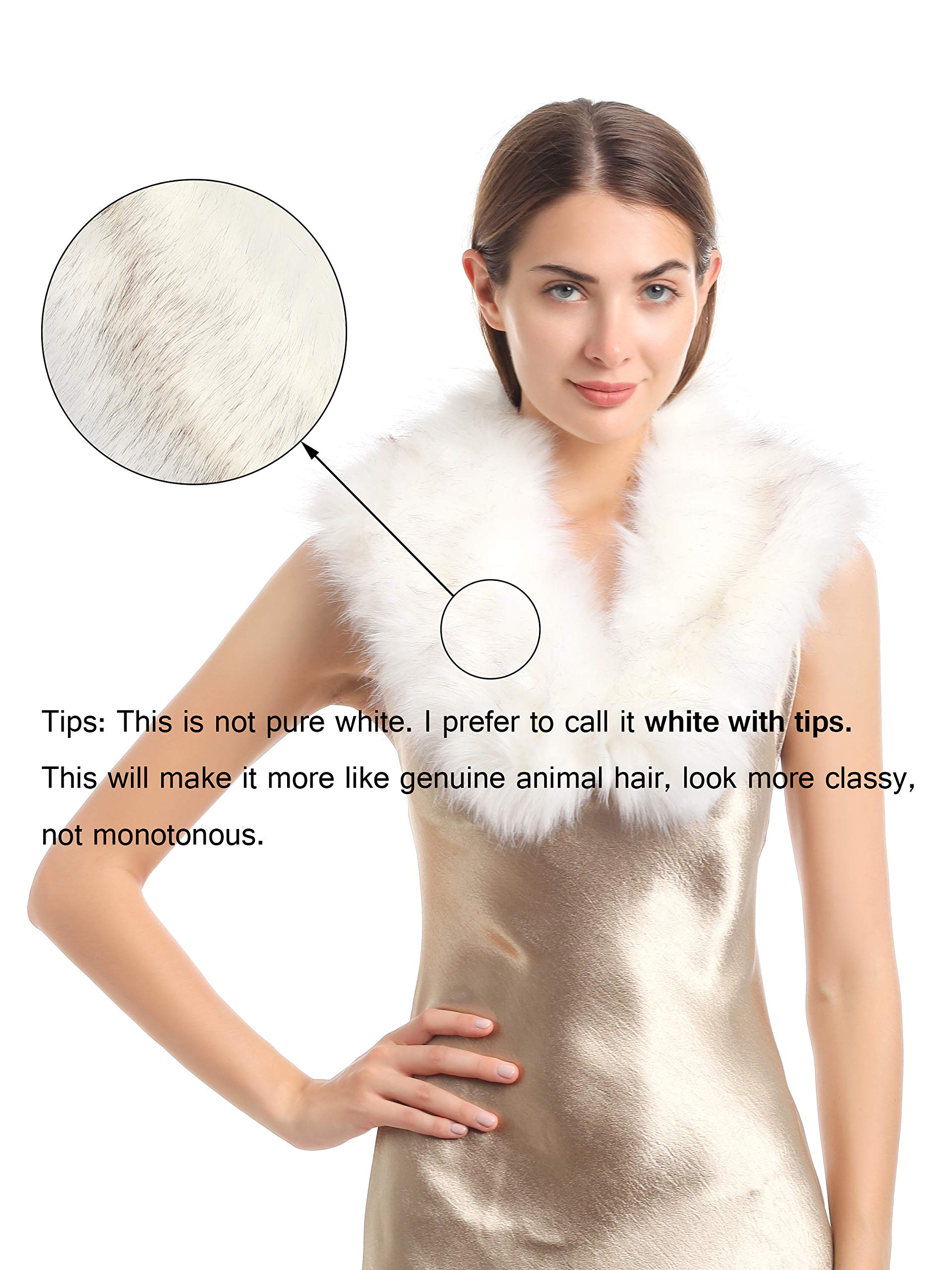 Soul Young Faux Fur Collar Women's Neck Warmer Scarf Wrap,White With Tips,One Size