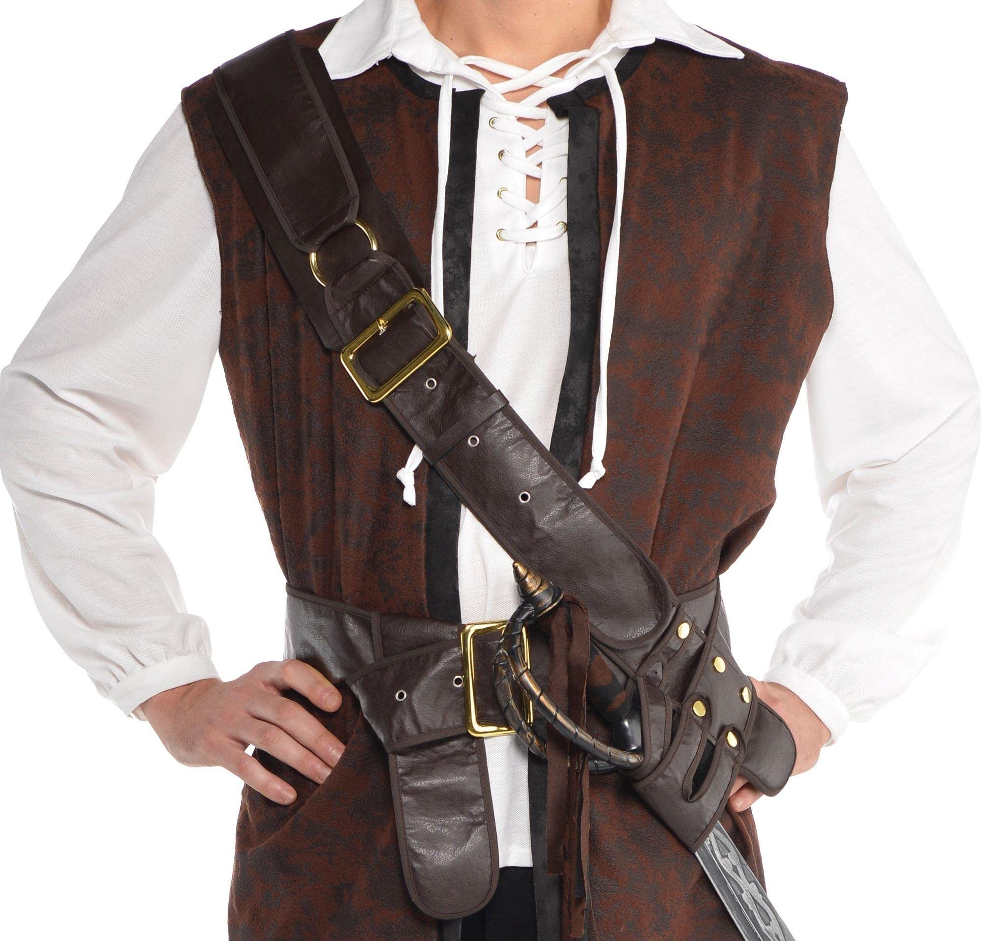 Party City Pirate Bandolier Belt Costume for Teens & Adults - Costume Includes One Adjustable Brown Faux Leather Belt - Costumes for Halloween, Birthday Parties & Themed Events