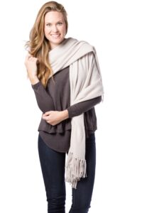 fishers finery women's 100% cashmere knit wrap shawl (stone)