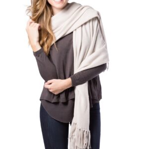 Fishers Finery Women's 100% Cashmere Knit Wrap Shawl (Stone)