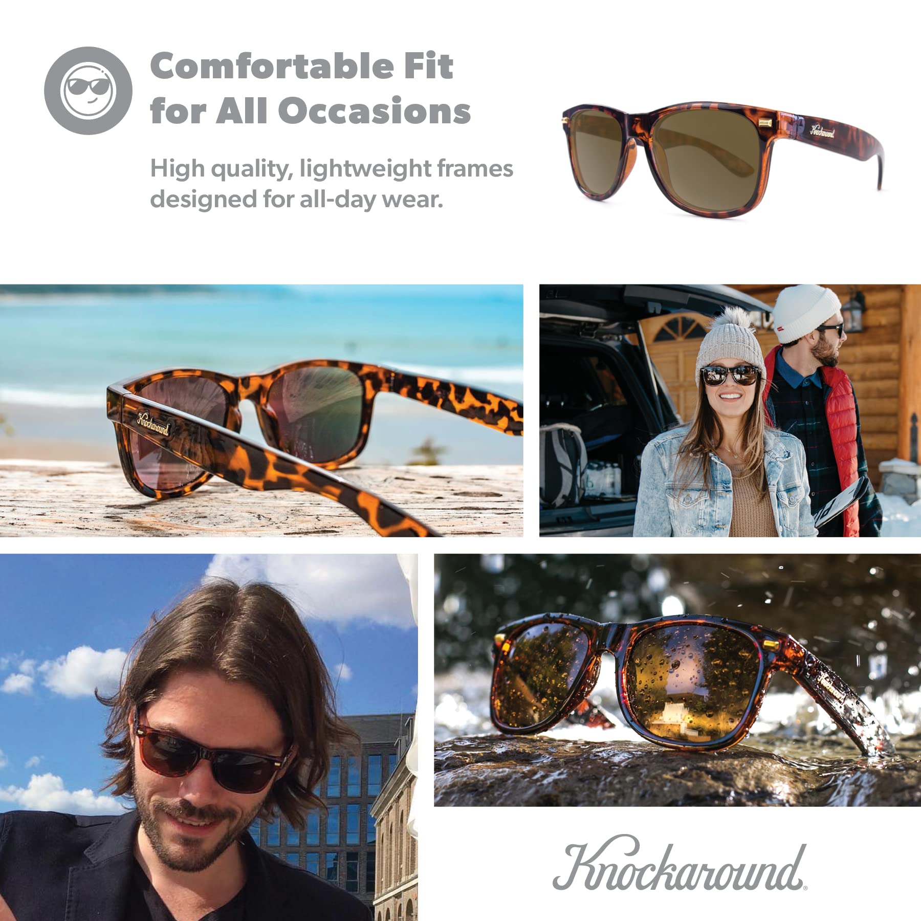 Knockaround Fort Knocks Polarized Sunglasses for Men & Women - Impact Resistant Lenses & Full UV400 Protection, Glossy Tortoise Shell Frames/Brown Lenses'